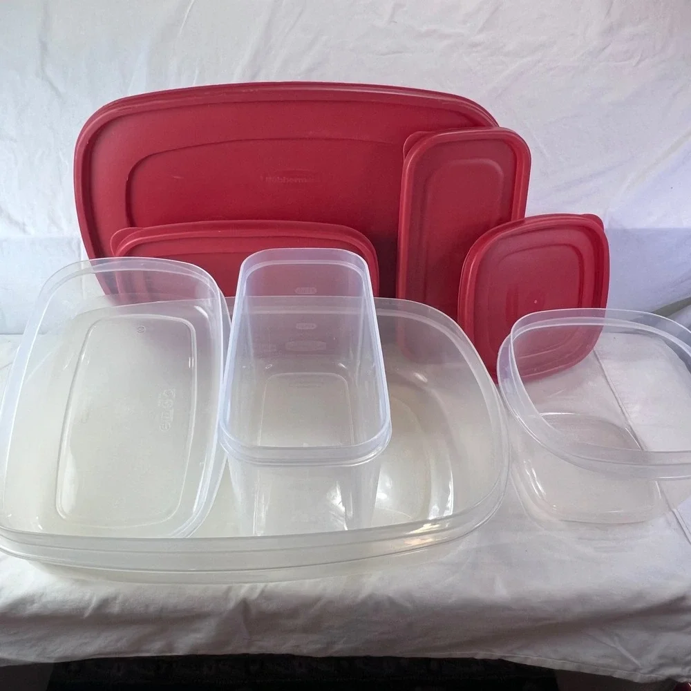 Rubbermaid TakeAlongs Food Storage Containers Red Lids Set 24, 5.5, 7, 10.9 cups